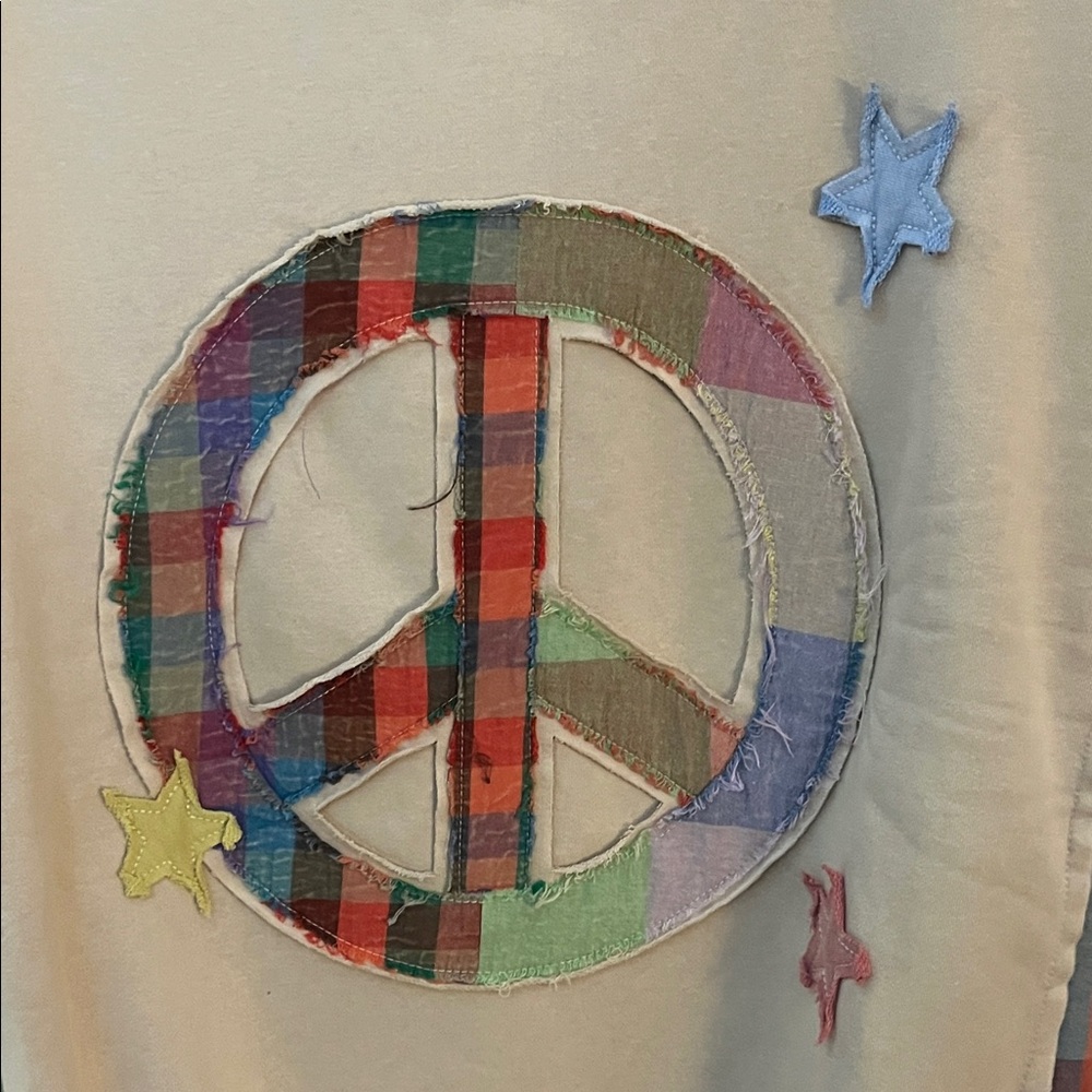 Sage & Fig Multicolor Patchwork Peace Sign Sweats… - image 4